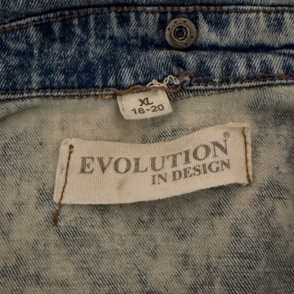 Evolution In Design Paint-Splattered Sleeve Denim Jacket Sz XL Distressed Rocker - Picture 6 of 9